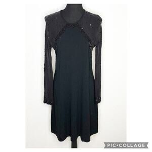 Strenesse Gabriele Strehle black silk sheer sequin long sleeve dress size US 6